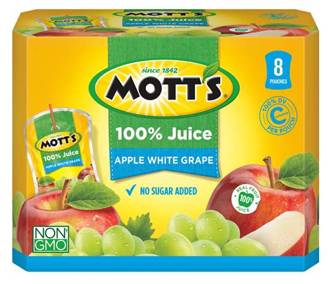 Motts 100 Apple White Grape Juice 675 Fluid Ounce Pouch 8 Count