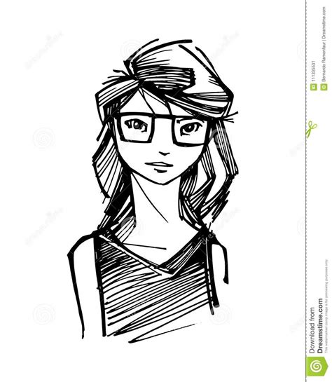 Young Woman With Glasses Vector Ink Illustration Or Drawing Stock Vector Illustration Of Woman