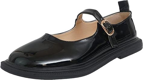 Mary Jane Shoes For Women Patent Leather Classic Buckle Strap Round Toe