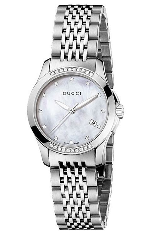 Gucci G Timeless Diamond Bezel Steel Bracelet Watch Ya126510