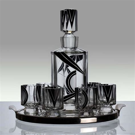czech glass art deco decanter set hickmet fine arts
