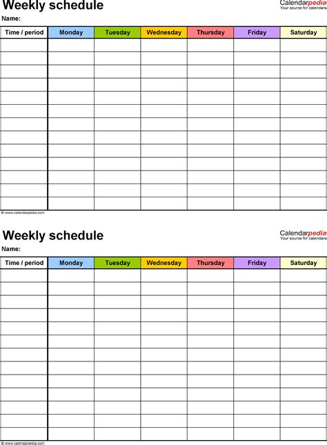 Free Weekly Schedule Templates For Word 18 Templates Excel Calendar