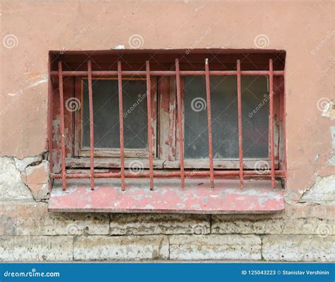Basement Window With A Metal Barrier Stock Image Image Of Barred