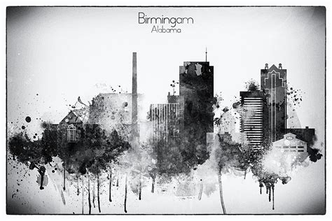 Black And White Birmingham City Skyline Digital Art By Dim Dom