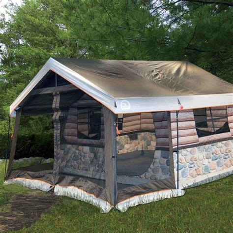 Large front awning provides you a camping porch with sun protection and weather protection to make your camp feel like home. Log Cabin Tent » Petagadget