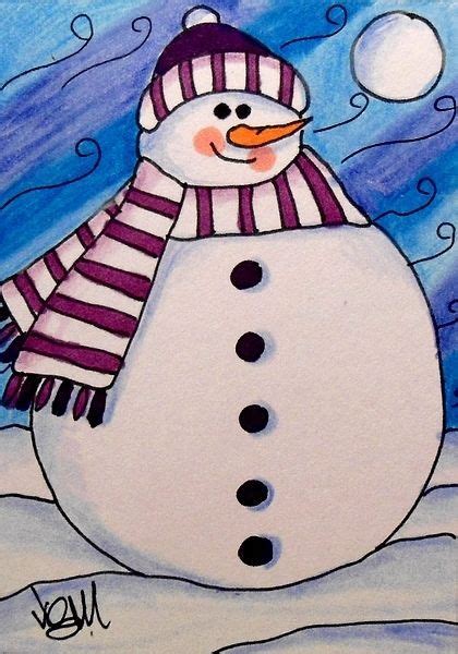 Aceo Original Jolly Snowman Pencilink Art Cool