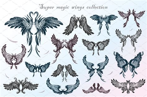 Big Set Of Angel Wingshand Drawn Illustrations Creative Market