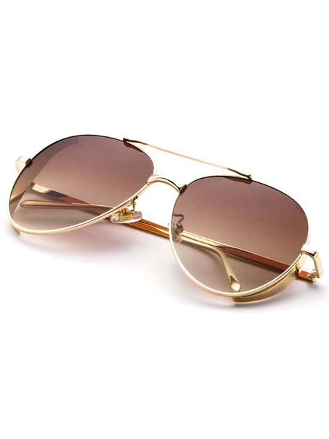 Gold Frame Double Bridge Aviator Sunglasses Shein Sheinside