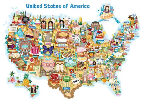 Usa Map Postcard Illustration Mini Print
