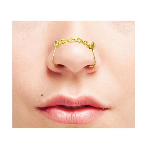 nose chain for double fake nose piercing gold brass non pierced fake cuff nose