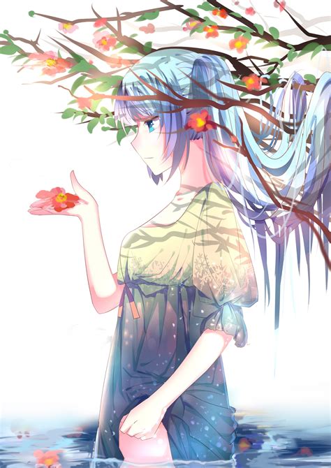 Wallpaper Illustration Long Hair Anime Girls Blue Hair Water
