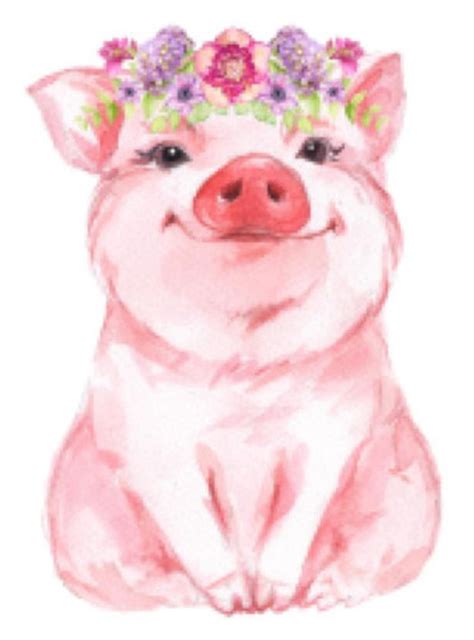 Hand Painted Watercolor Pink Shabby Pig Piglet Flowers Etsy In 2021