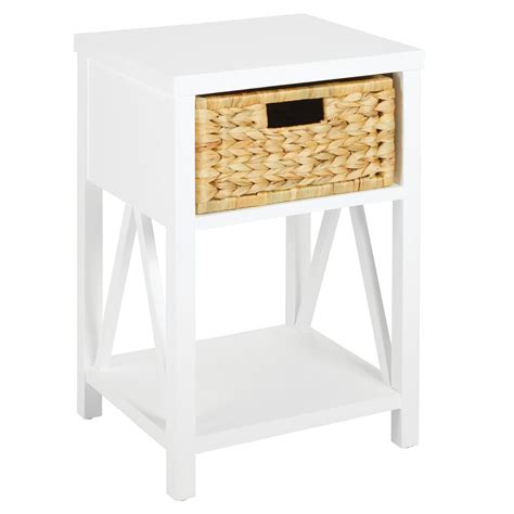 Mdesign Wood Single Drawer Side Table And Basket Storage Unit Walmart