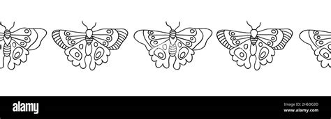 Butterfly Coloring Border Seamless Vector Pattern Horizontal Black