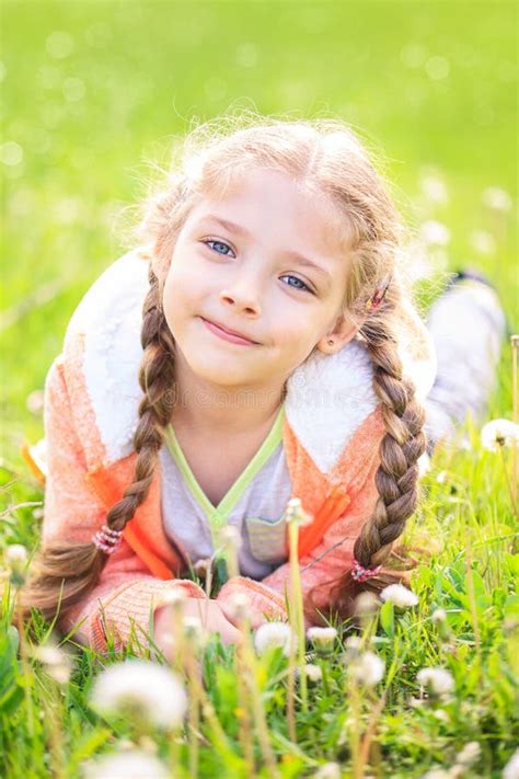 Cute Little Girl On The Meadow In Summer Day Stock Image Image Of