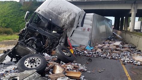 Semi Truck Crash On I Exit Ramp Sends Driver To Hospital Spills