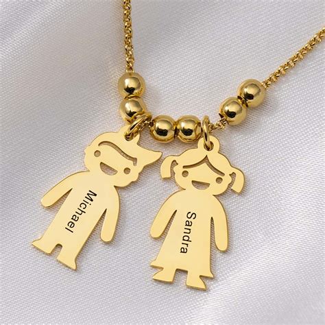 Personalized Engraved Name Necklaces With 1 10 Children Kids Charms