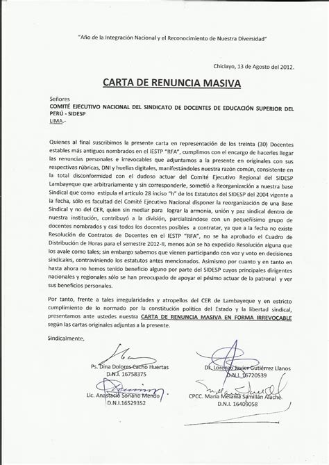 Modelo De Carta De Renuncia Al Sindicato Argentina Financial Report