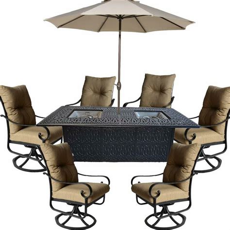 Fire pit tables have gained popularity as more people are bringing indoor living spaces to the outdoors. Propane Fire Pit Table Set 9 Piece Patio Furniture Outdoor ...