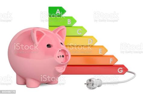 Energy Efficiency Chart With Piggy Bank And Plug 3d Rendering Stock