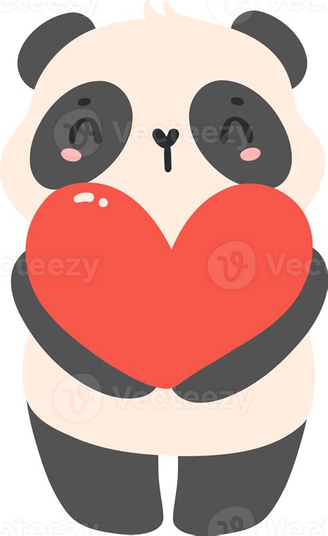 Cute Baby Panda Valentine With Heart Kawaii Animal Cartoon Hand Drawn