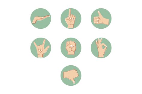 Hand Gestures Collection Sign Of The Horns Like And Dislike Set Of