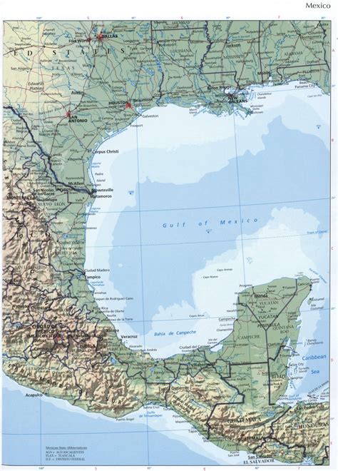 Mexico Geographical Map Large Map Mexico With Latitude And Longitude