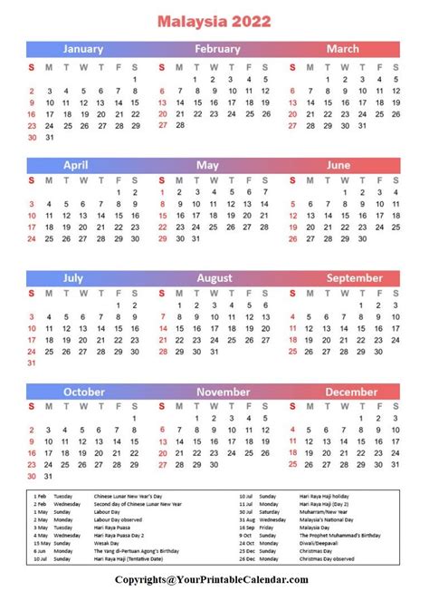 2022 Malaysia Public Holiday 🌈public Holidays In Malaysia For 2022
