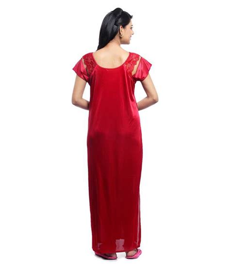 Buy Lady Choice Crimson Red Satin Nighty With Robe Online At Best