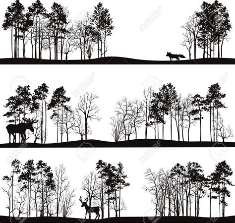 Set Of Different Landscapes With Pine Trees And Wild Animals Royalty