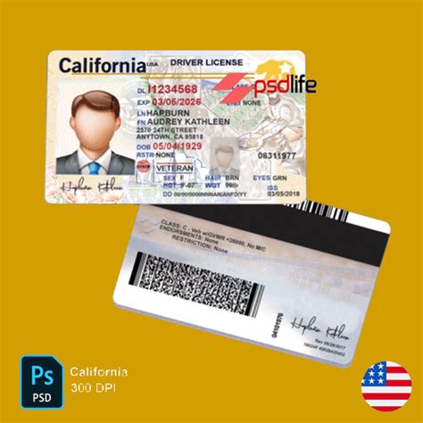 Pin On Usa State California Driver License Psd Template