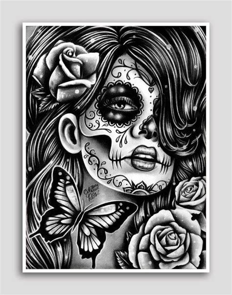 Day Of The Dead Poster Sugar Skull Girl Butterfly Tattoo