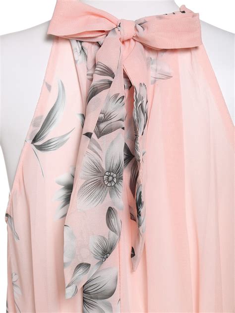 Pink Blush Halter Floral Chiffon Maxi Dress Sheinsheinside