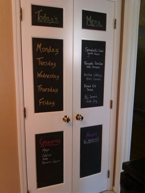 The pantry may be a kitchen necessity, but that doesn't mean it has to be boring. Chalkboard pantry doors - for menu planning, grocery list ...