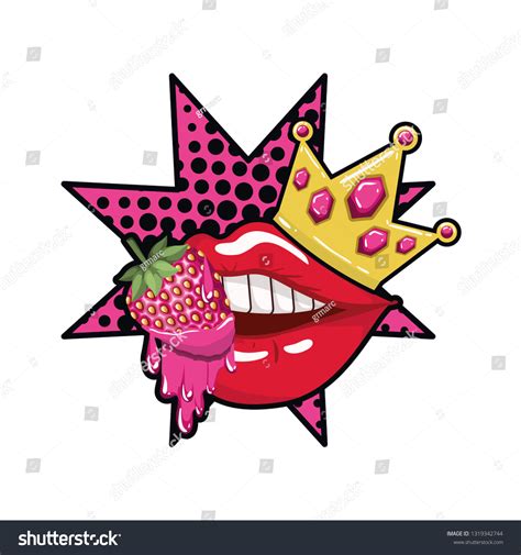 Female Mouth Dripping Strawberry Fruit Stock Vector Royalty Free