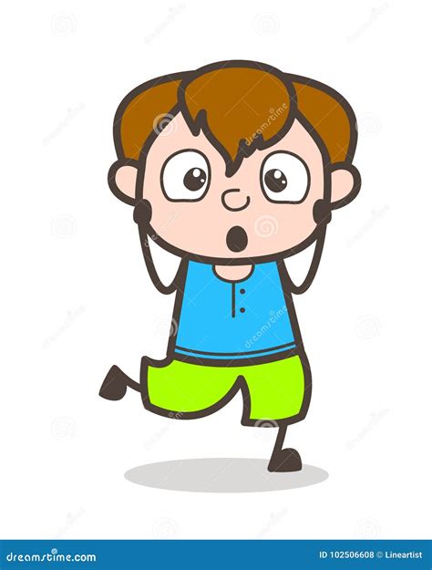 Jumping With Shocked Face Cute Cartoon Boy Illustration Stock