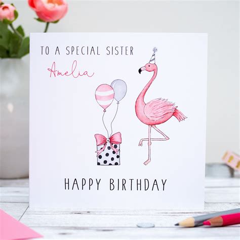 Birthday card ideas for sister. Personalised Flamingo Birthday Card Sister Birthday Card ...