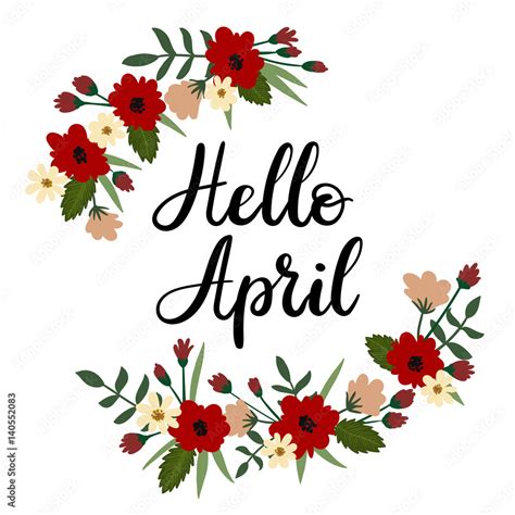 Hello April Hand Lettering Inscription Modern Calligraphy Greeting