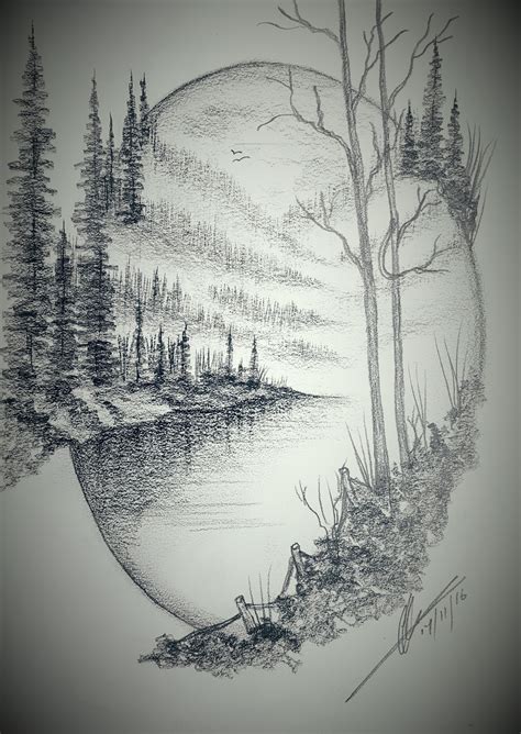 Billedresultat For Landscape Drawing Nature Drawing Pencil Drawings