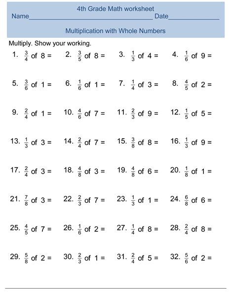 Free Printable Math Worksheets For 4th Grade