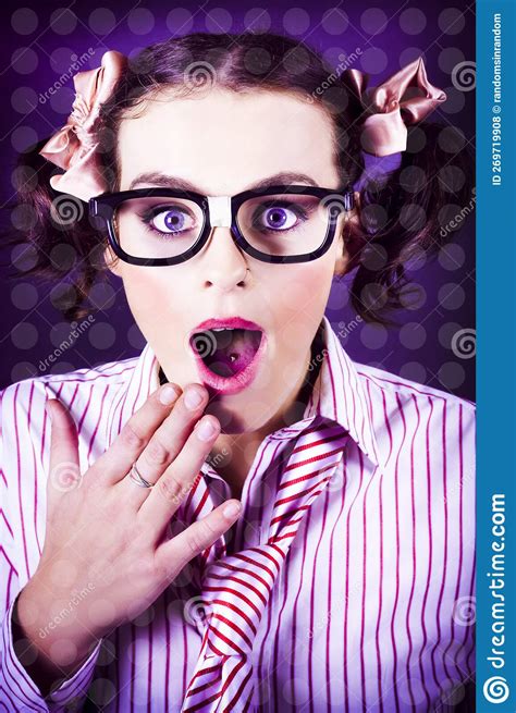 Attractive Young Nerd Girl With Surprised Look Stock Photo Image Of