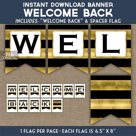 Welcome Back Banner Black Gold Horizontal Stripes Nifty Printables