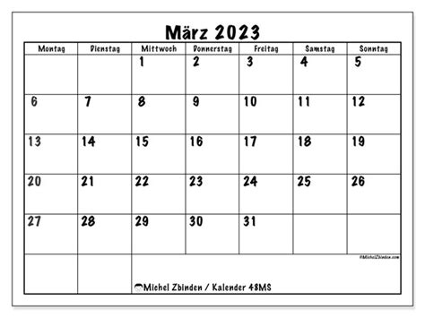 Kalender März 2023 Zum Ausdrucken “48ms” Michel Zbinden De
