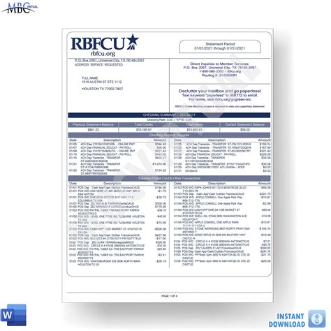 Rbfcu Bank Statement Template Mbcvirtual In 2022 Statement Template