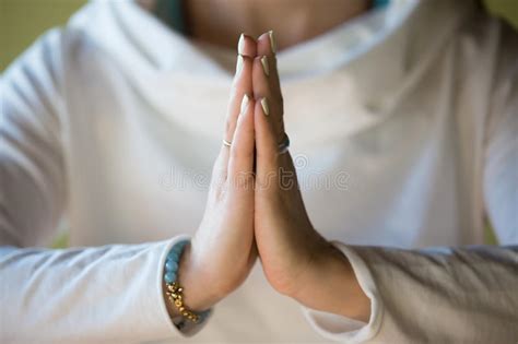 Beautiful Woman Close Up Hands In Namaste Sign Yoga Stock Image Image