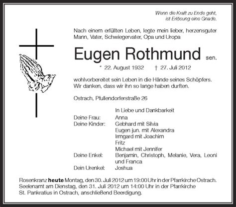 Traueranzeigen Von Eugen Rothmund Schwaebische De Trauerportal