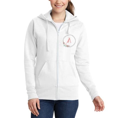 Full Zip Hoodie With Floral Wreath Monogram Personalized Brides