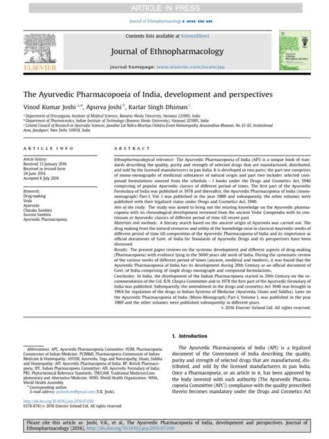 Journal Of Ethnopharmacology Vinod Kumar Joshi Apurva Joshi Kartar