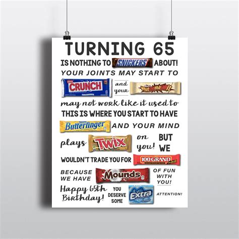 65th Birthday Printable Candy Poster Birthday Candy Sign Etsy Singapore