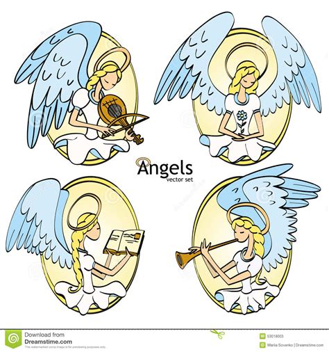 Set Of Four Lovely Cartoon Style Angels Stock Vector